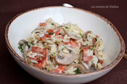 Riz crémeux aux champignons de Paris et chorizo