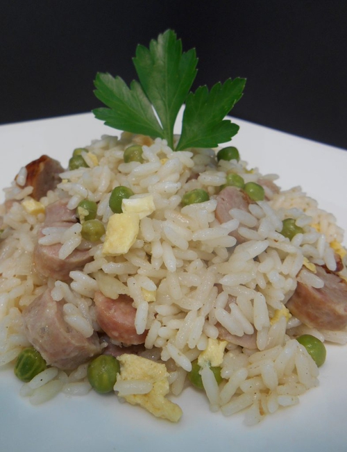 Riz aux chipolatas & Petits pois