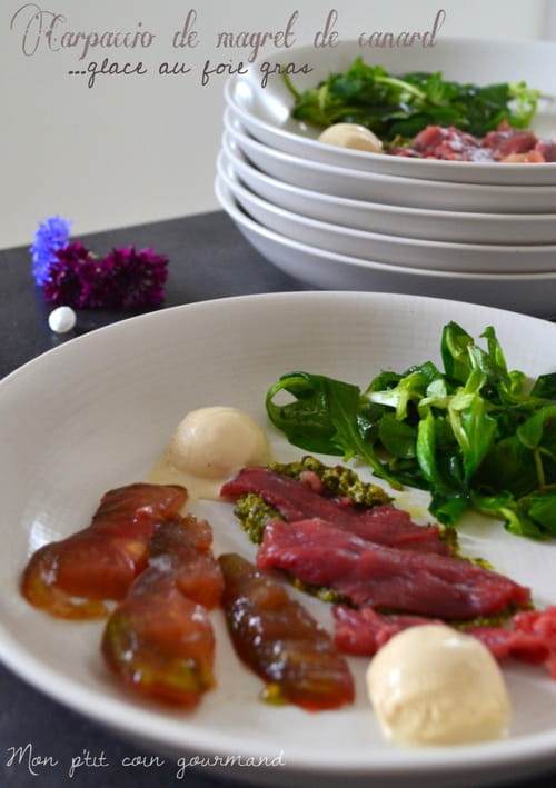Carpaccio de magret de canard et sa boule de glace au foie gras