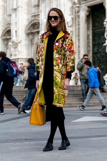 Street style &agrave; Milan : le manteau imprim&eacute;
