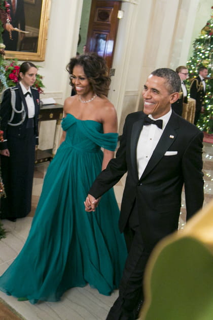 Michelle Obama en robe verte Marchesa