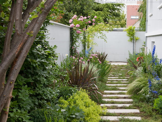 Une all&eacute;e de jardin qui contourne la maison