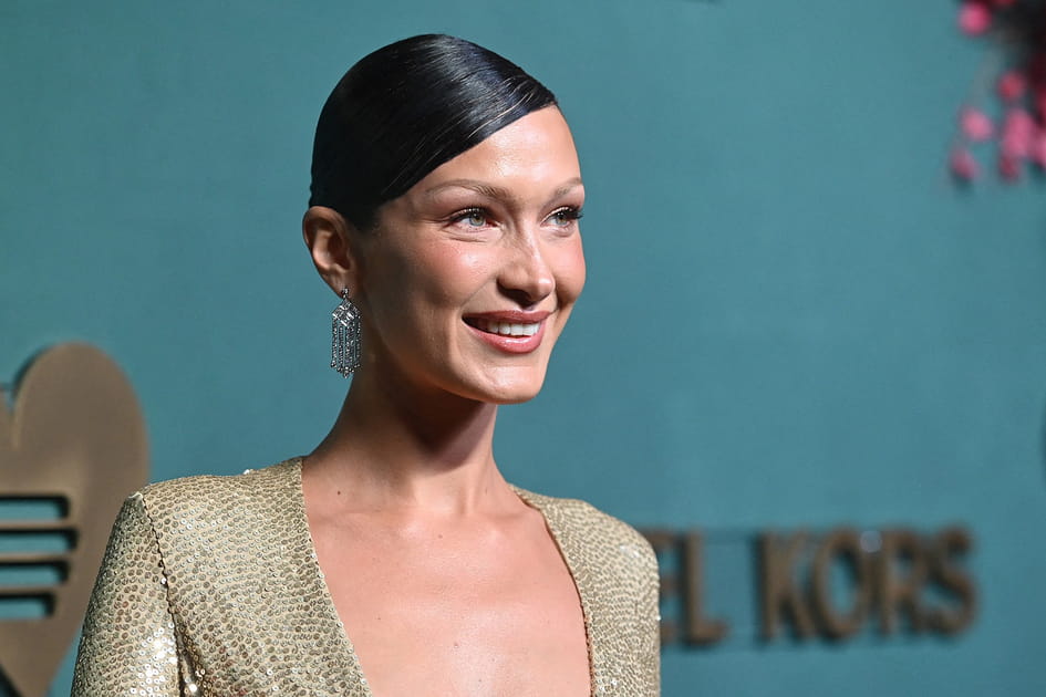 Les cheveux bruns plaqu&eacute;s de Bella Hadid