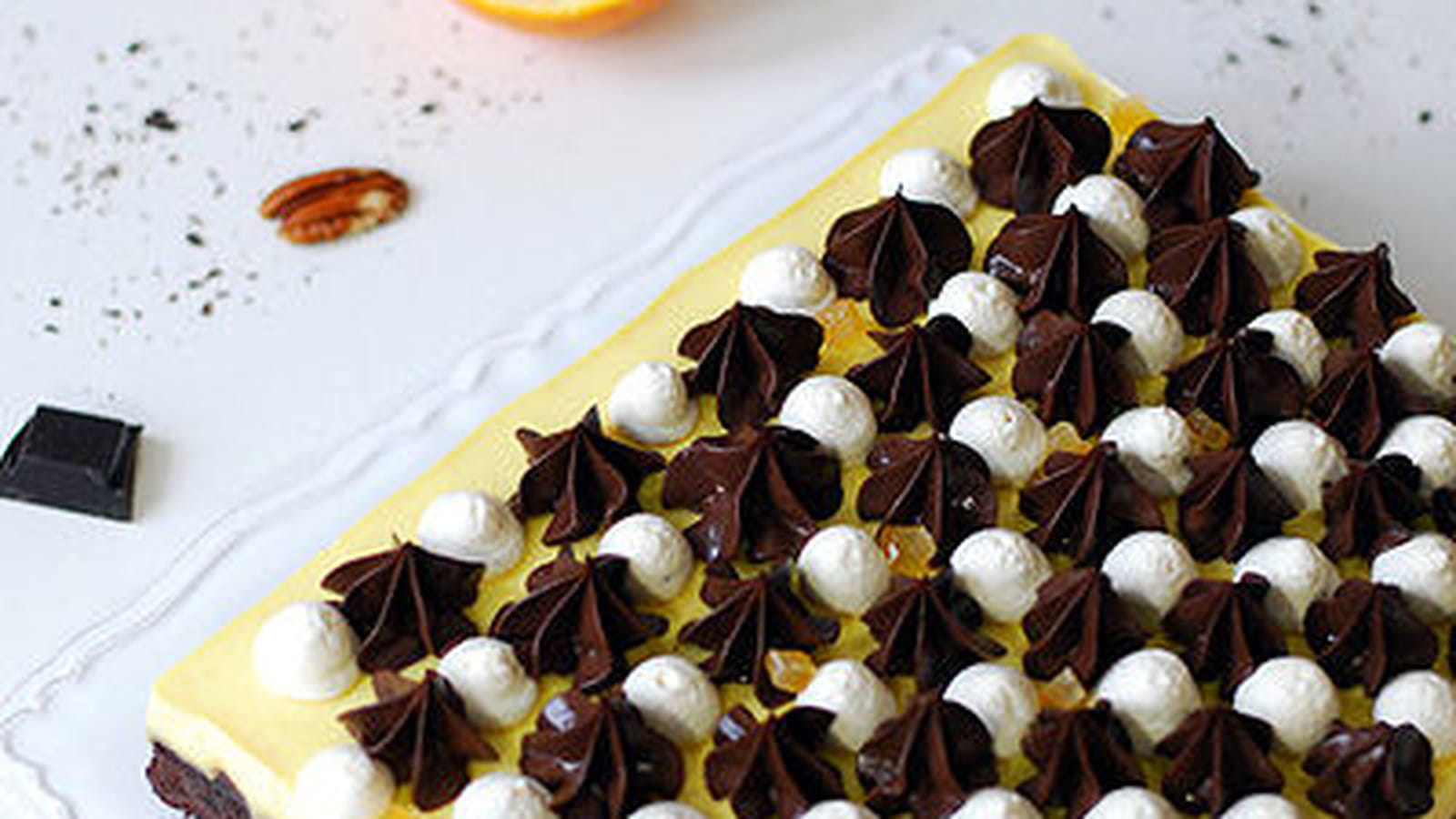 Damier de brownie et crème brûlée à l'orange